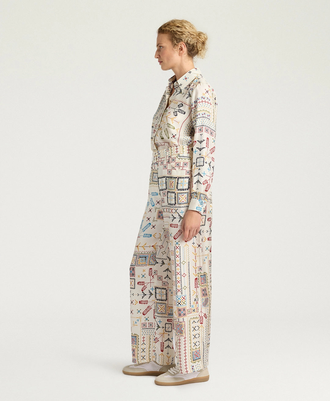 PANTALON ORTIZ EN SERGÉ DE SOIE IMPRIMÉ - MULTICOLORE CRÈME MOMONI