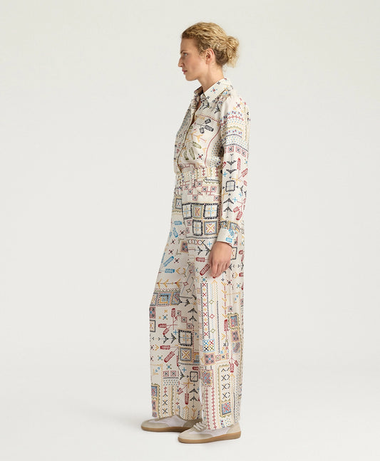 PANTALON ORTIZ EN SERGÉ DE SOIE IMPRIMÉ - MULTICOLORE CRÈME MOMONI