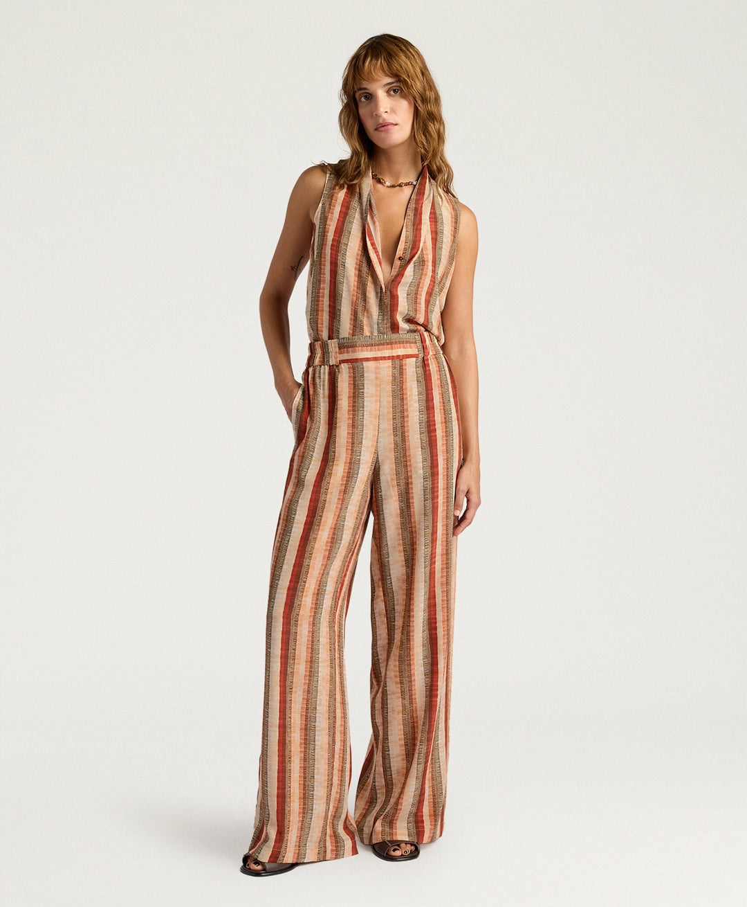 PANTALON BACCARAT EN CRÊPE DE CHINE ALL-OVER - MULTICOLORE ORANGE MOMONI (Copie)