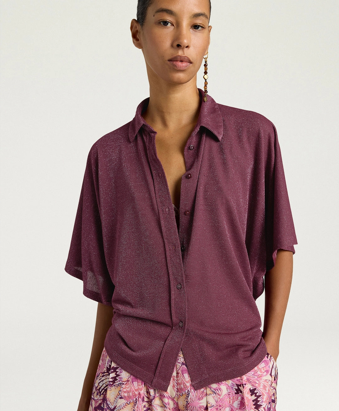 CHEMISIER BROOKLYN EN JERSEY LUREX UNI - MAUVE