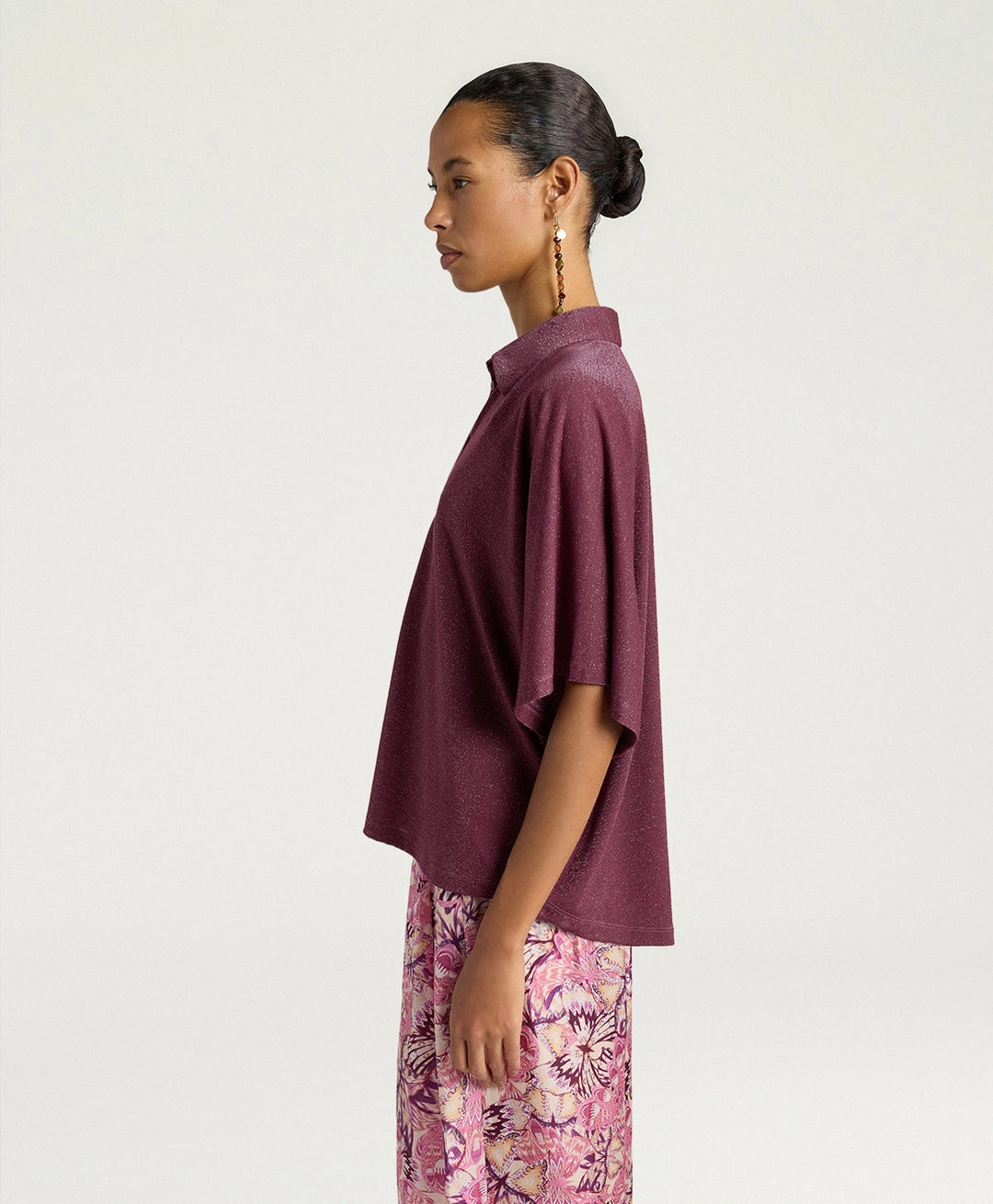 CHEMISIER BROOKLYN EN JERSEY LUREX UNI - MAUVE