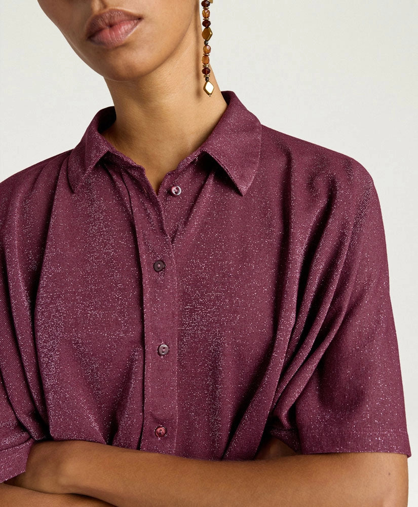 CHEMISIER BROOKLYN EN JERSEY LUREX UNI - MAUVE