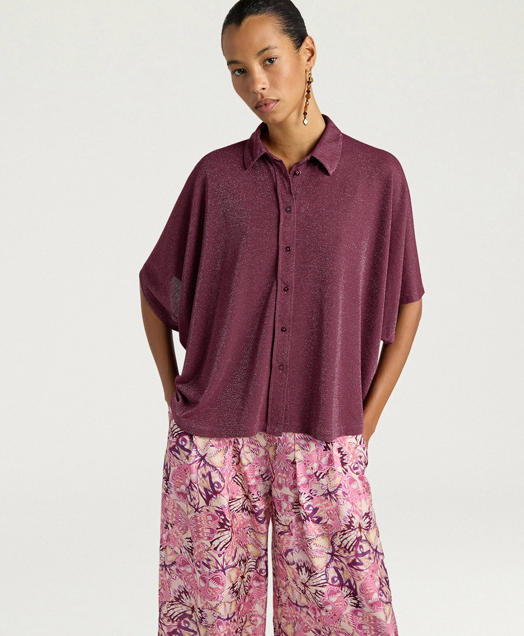 CHEMISIER BROOKLYN EN JERSEY LUREX UNI - MAUVE