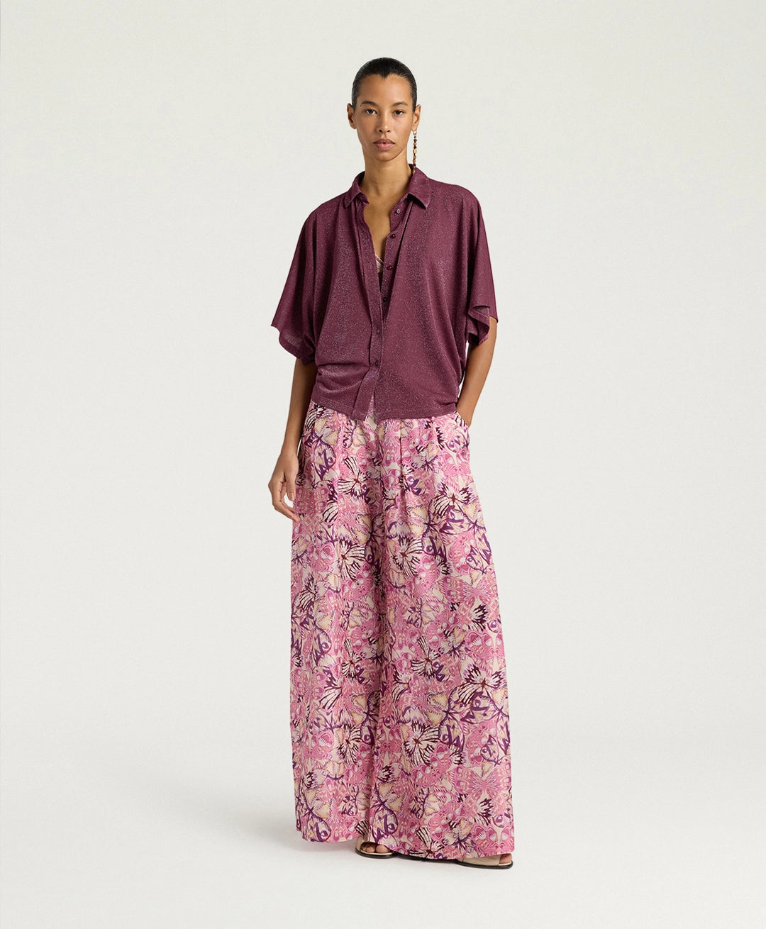CHEMISIER BROOKLYN EN JERSEY LUREX UNI - MAUVE