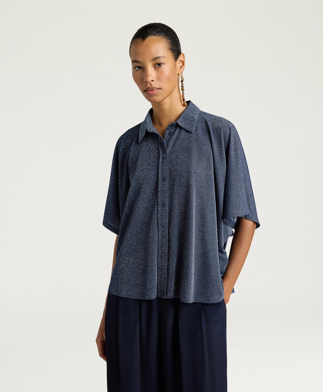 CHEMISIER BROOKLYN EN JERSEY LUREX UNI - BLEU