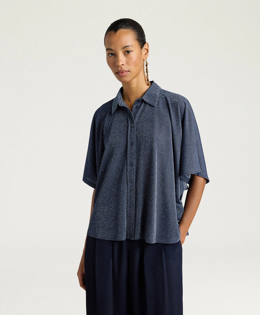 CHEMISIER BROOKLYN EN JERSEY LUREX UNI - BLEU