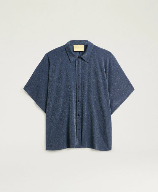CHEMISIER BROOKLYN EN JERSEY LUREX UNI - BLEU