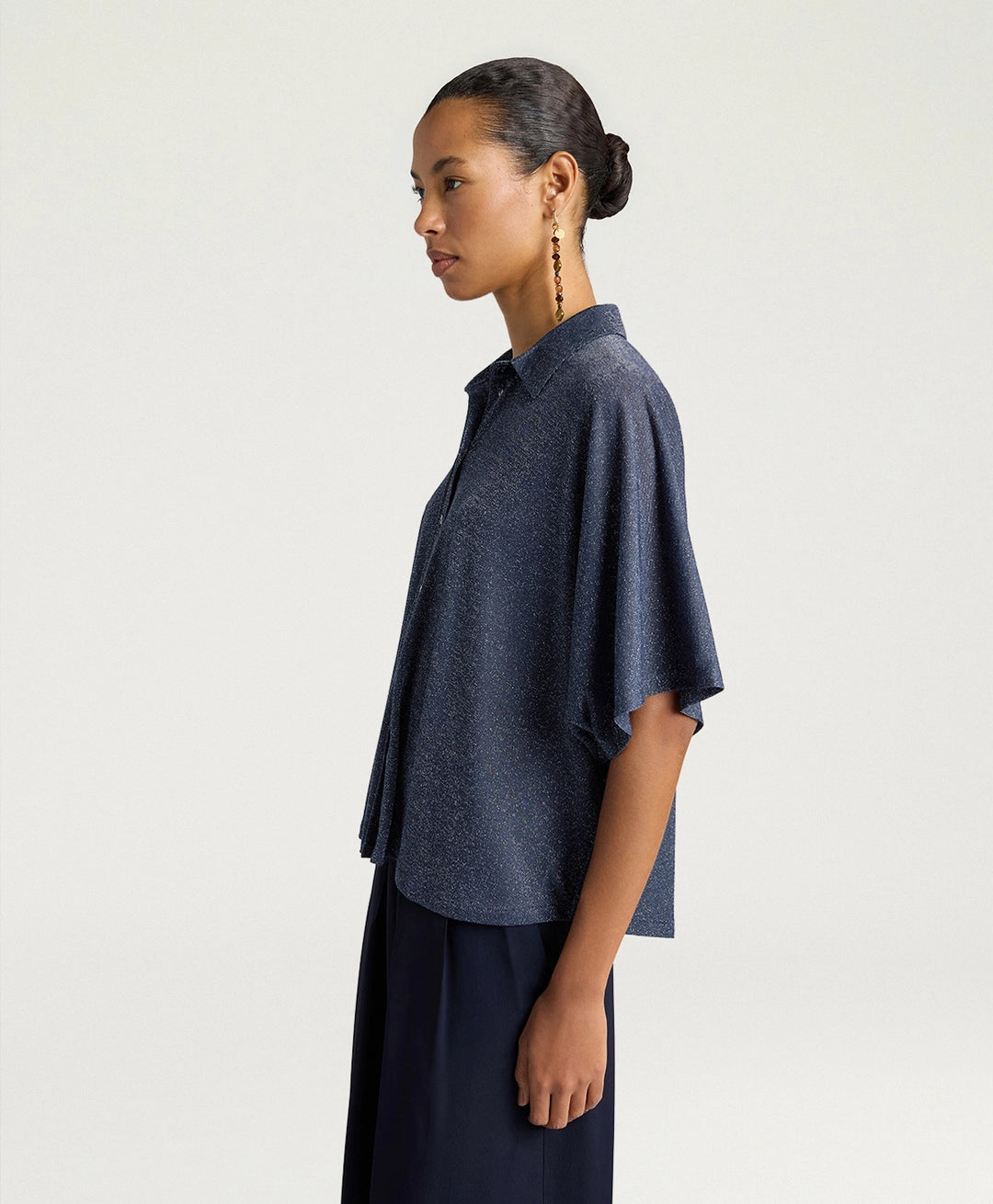CHEMISIER BROOKLYN EN JERSEY LUREX UNI - BLEU