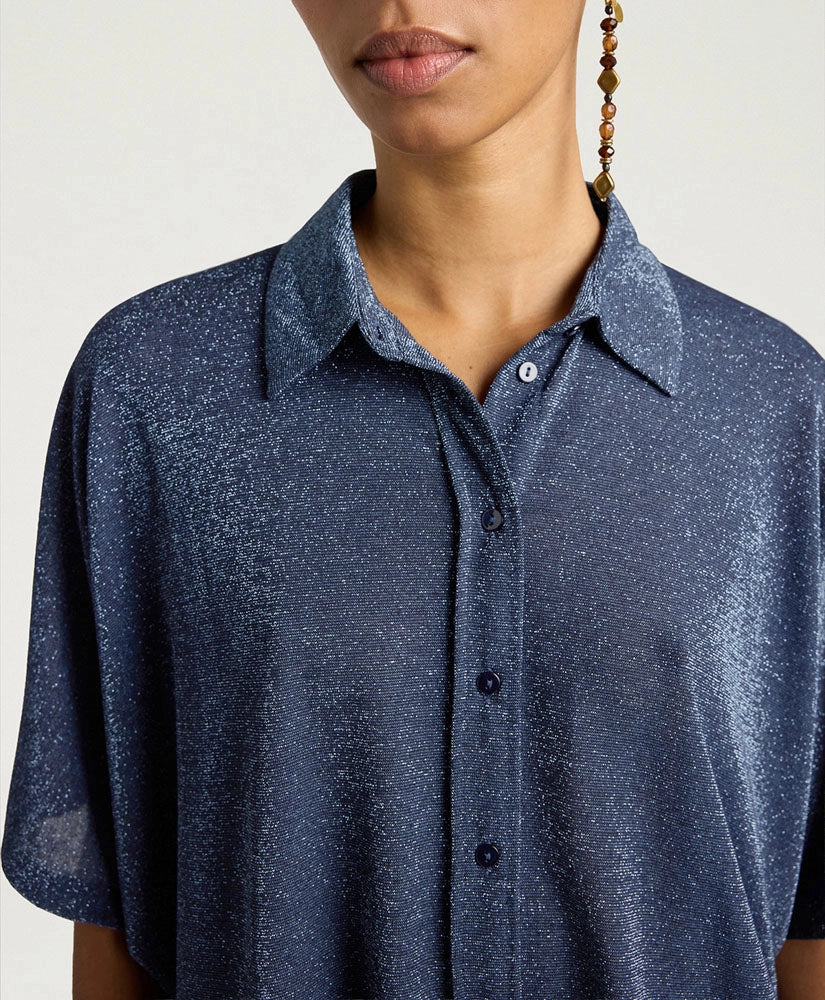 CHEMISIER BROOKLYN EN JERSEY LUREX UNI - BLEU