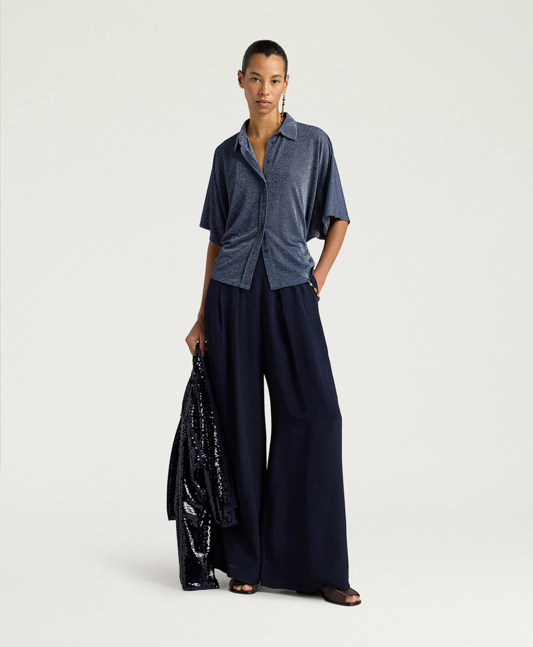 CHEMISIER BROOKLYN EN JERSEY LUREX UNI - BLEU