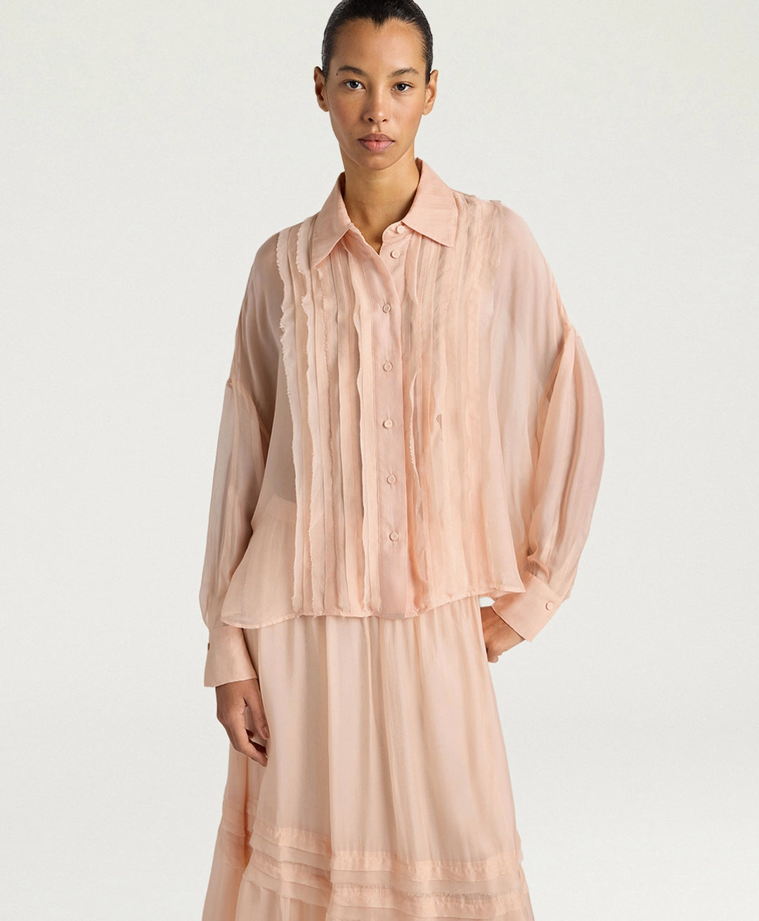 CHEMISIER LUCIA EN MOUSSELINE UNIE - POUDRE MOMONI