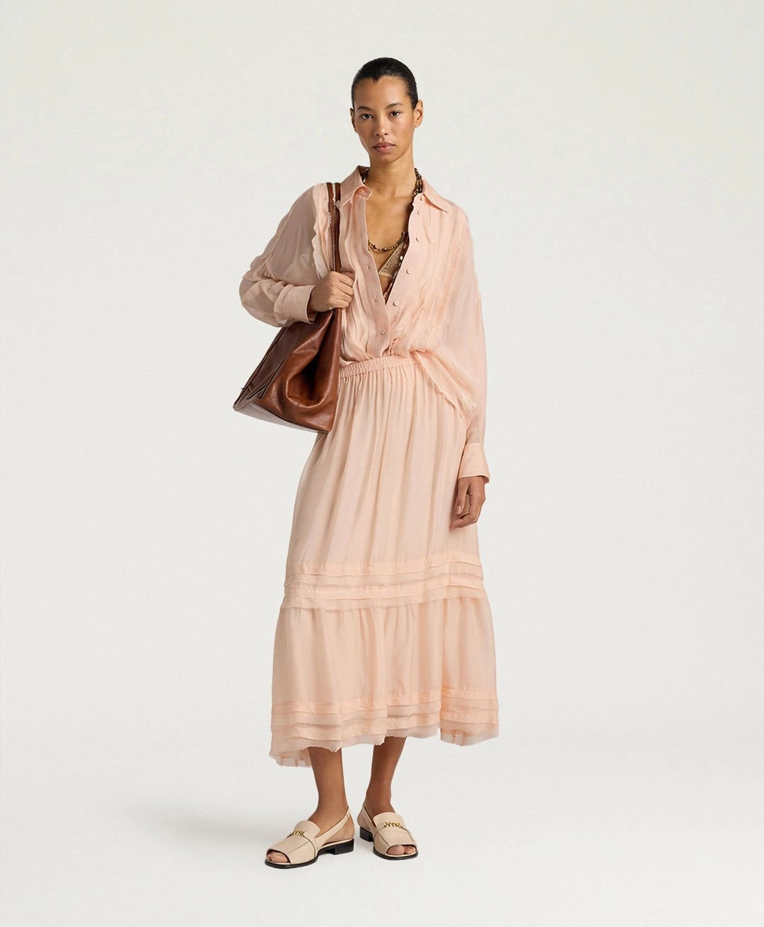 CHEMISIER LUCIA EN MOUSSELINE UNIE - POUDRE MOMONI