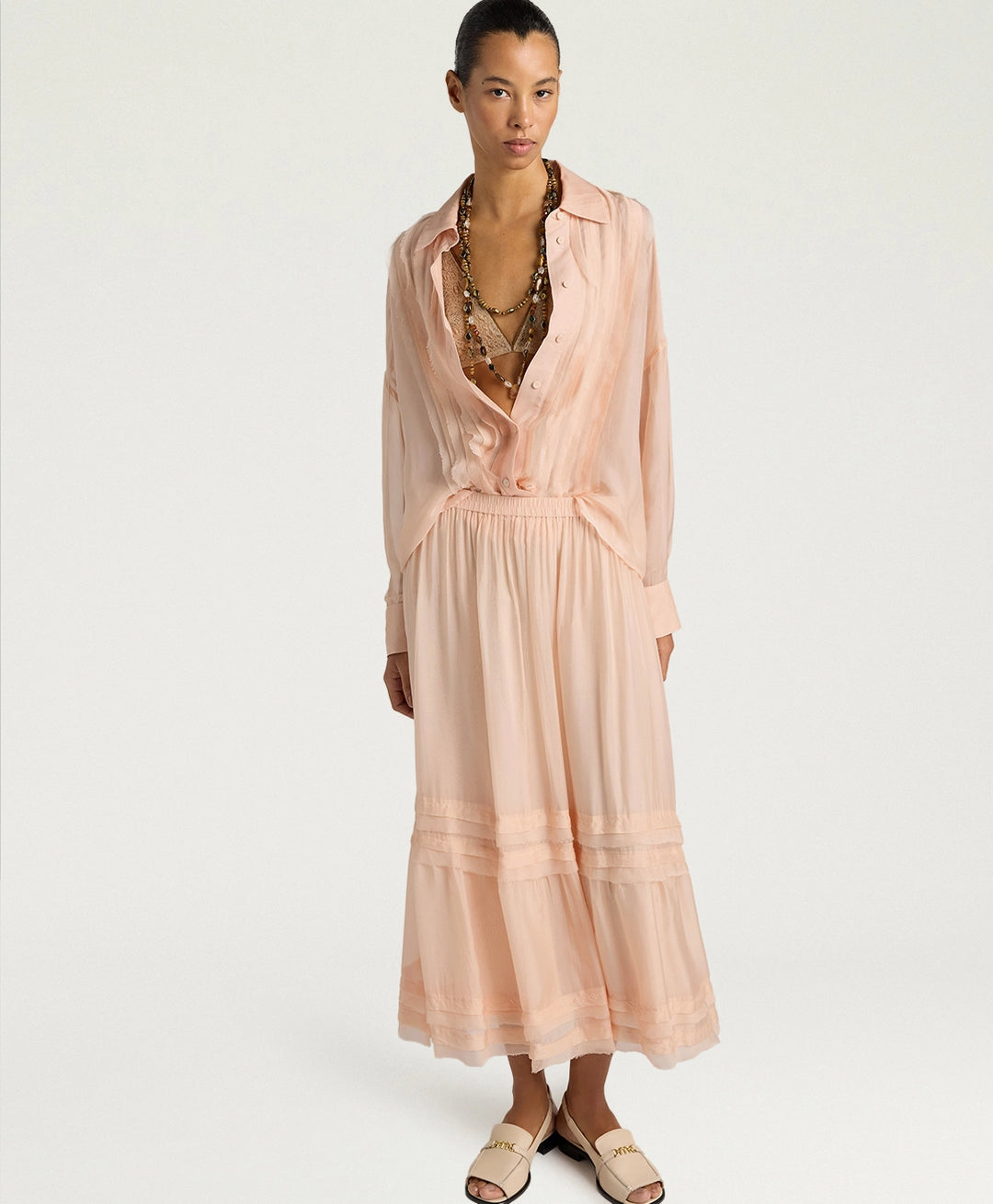 JUPE HOPI EN MOUSSELINE UNIE - POUDRE MOMONI