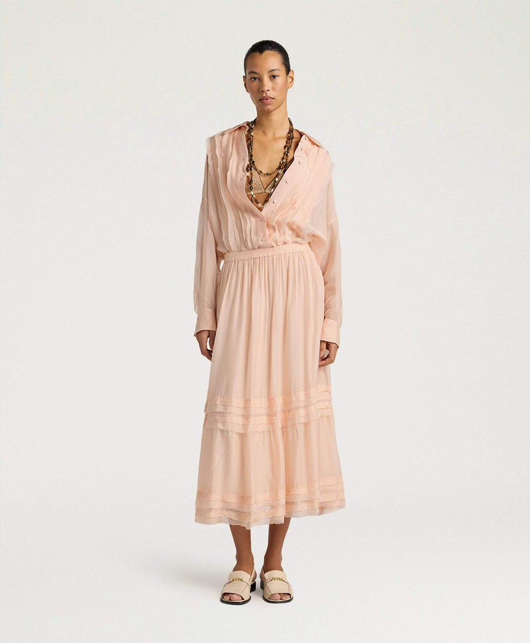 JUPE HOPI EN MOUSSELINE UNIE - POUDRE MOMONI