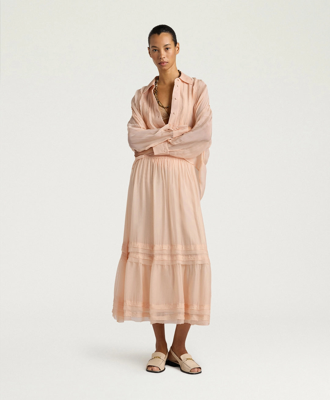 JUPE HOPI EN MOUSSELINE UNIE - POUDRE MOMONI