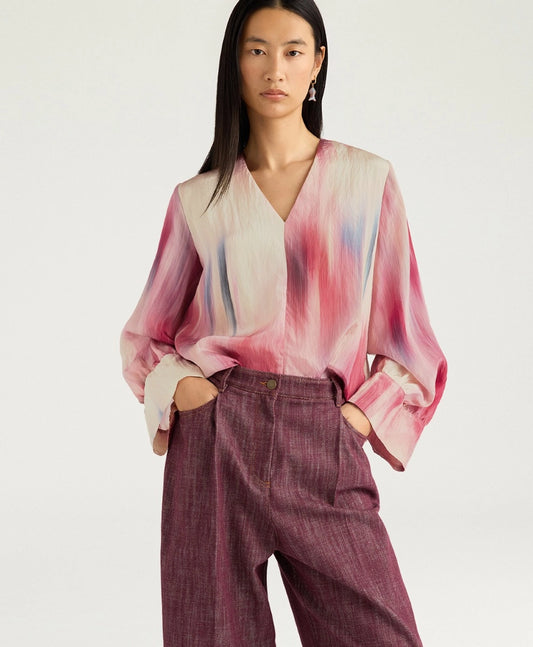BLOUSE SABINA EN VISCOSE IMPRIMÉE ALL-OVER - MULTICOLORE MAGENTA MOMONI