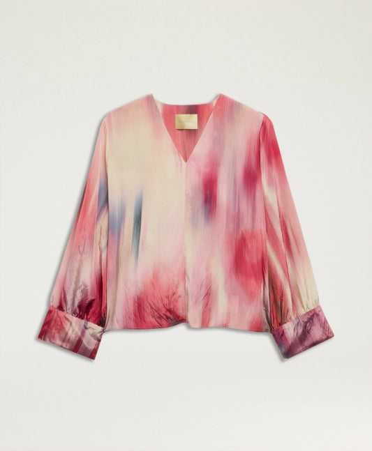BLOUSE SABINA EN VISCOSE IMPRIMÉE ALL-OVER - MULTICOLORE MAGENTA MOMONI