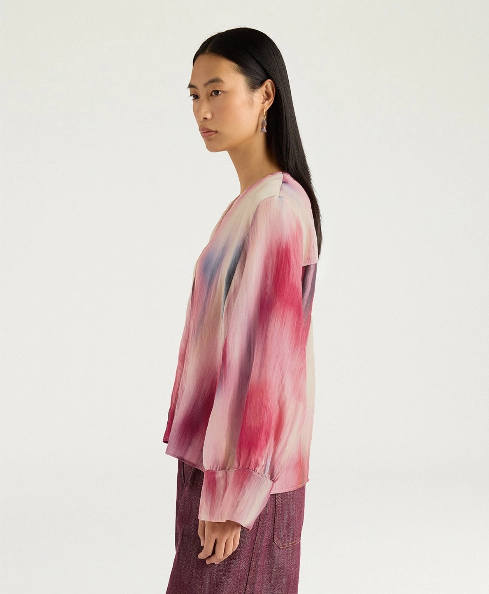 BLOUSE SABINA EN VISCOSE IMPRIMÉE ALL-OVER - MULTICOLORE MAGENTA MOMONI