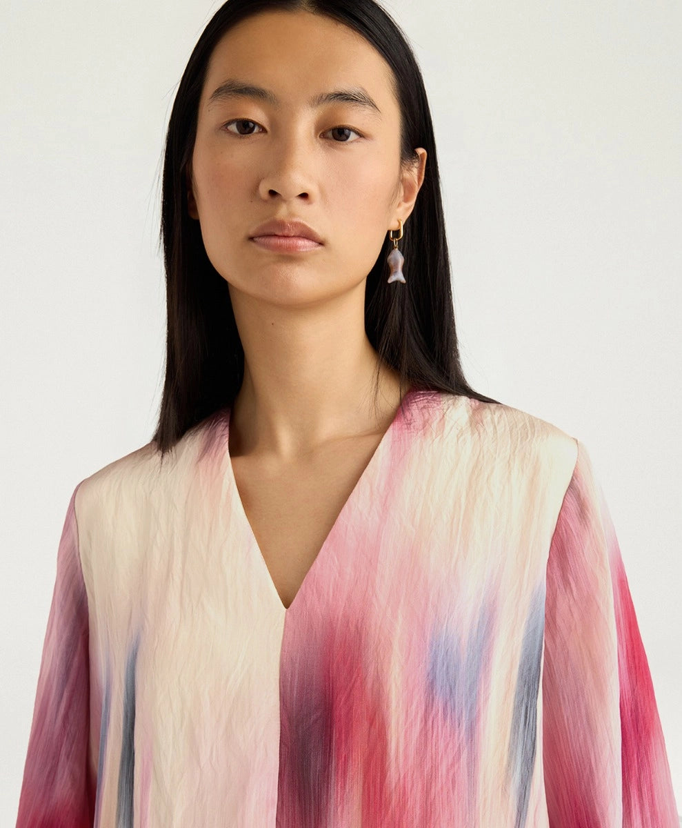 BLOUSE SABINA EN VISCOSE IMPRIMÉE ALL-OVER - MULTICOLORE MAGENTA MOMONI
