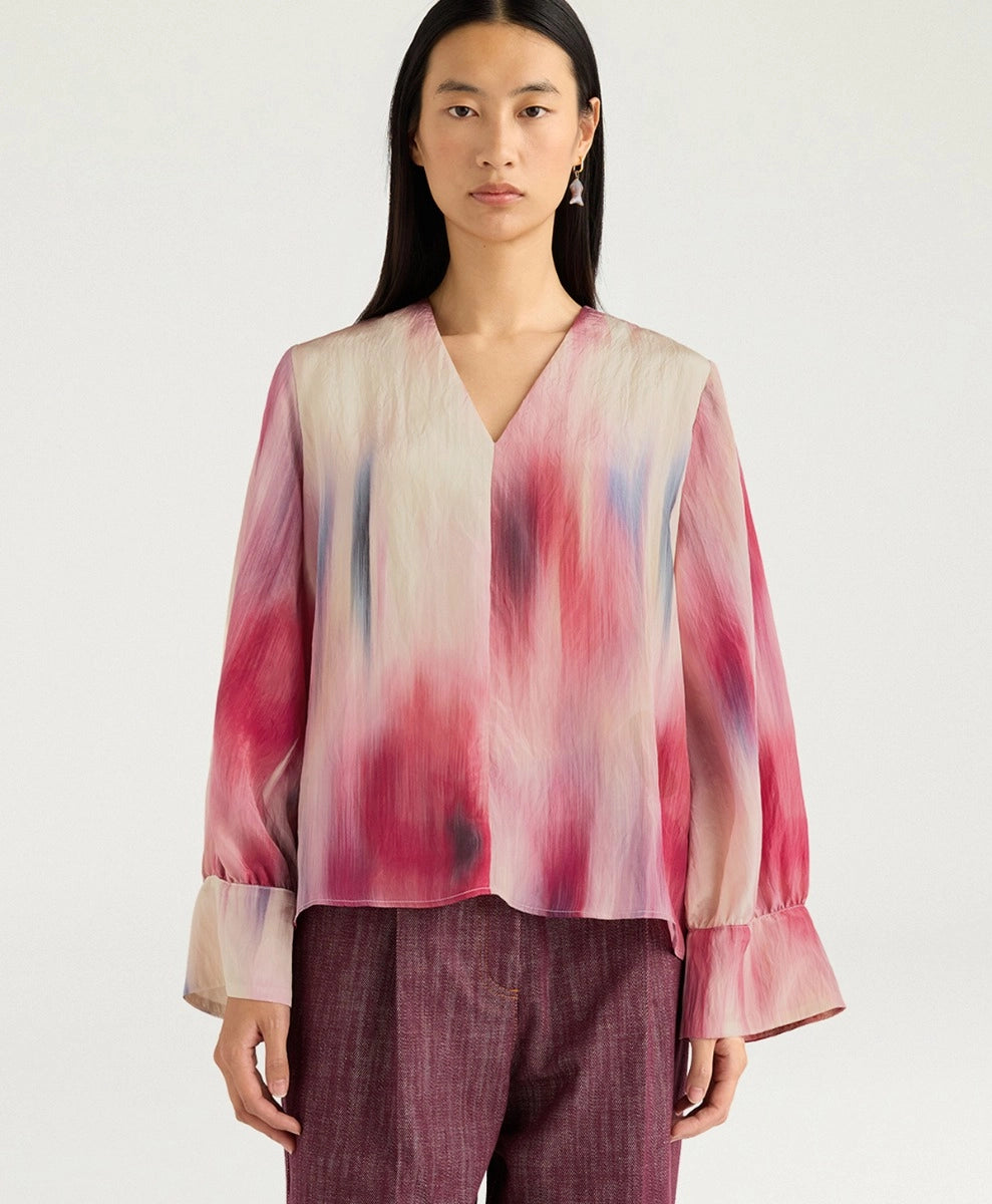 BLOUSE SABINA EN VISCOSE IMPRIMÉE ALL-OVER - MULTICOLORE MAGENTA MOMONI