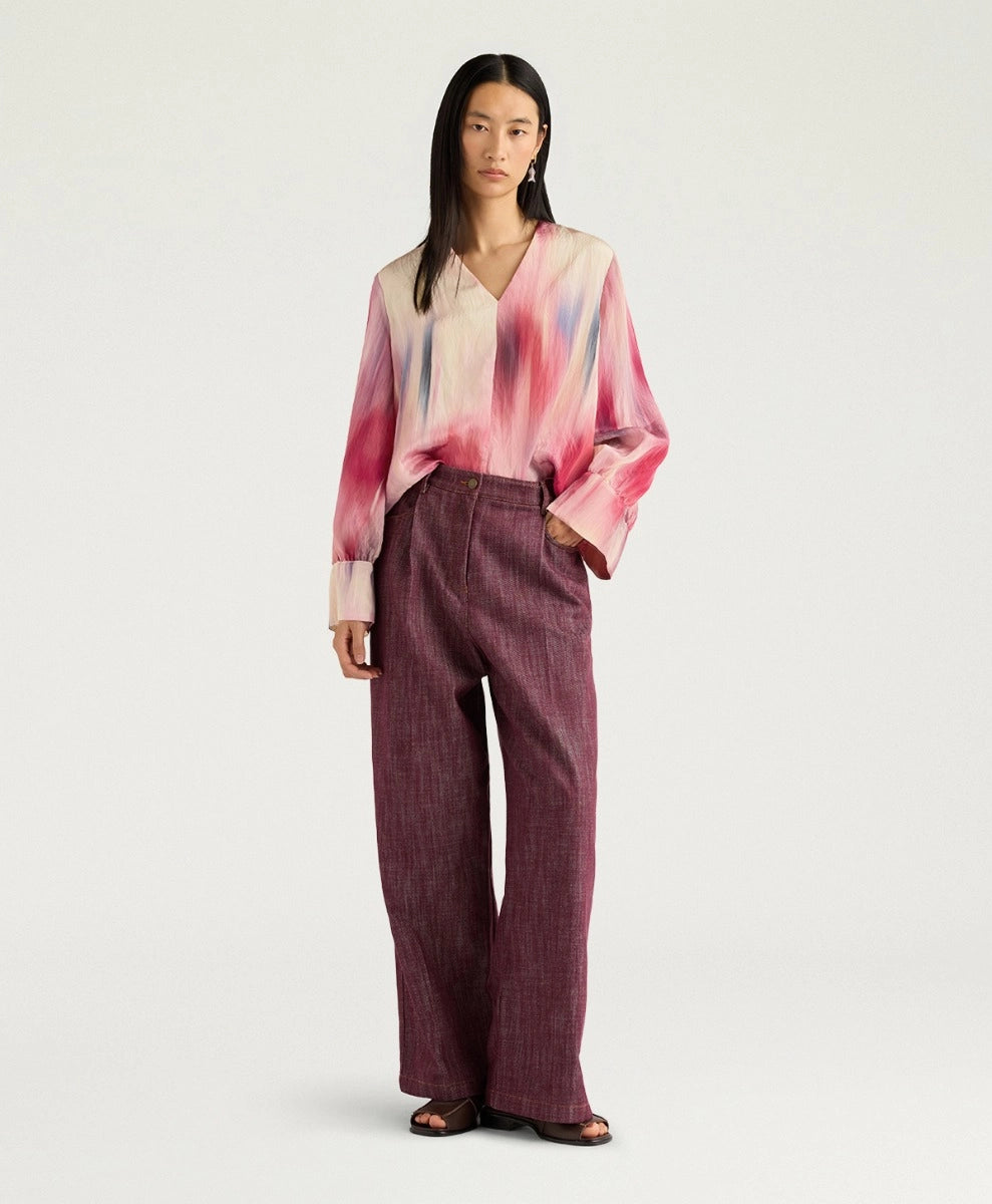 BLOUSE SABINA EN VISCOSE IMPRIMÉE ALL-OVER - MULTICOLORE MAGENTA MOMONI
