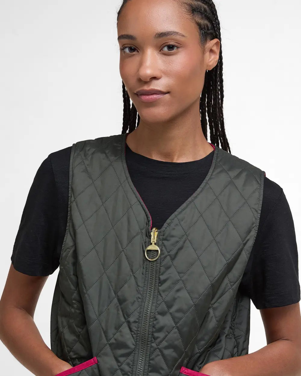 Gilet My Barbour Reversible Liner Dark Kaki / Rose