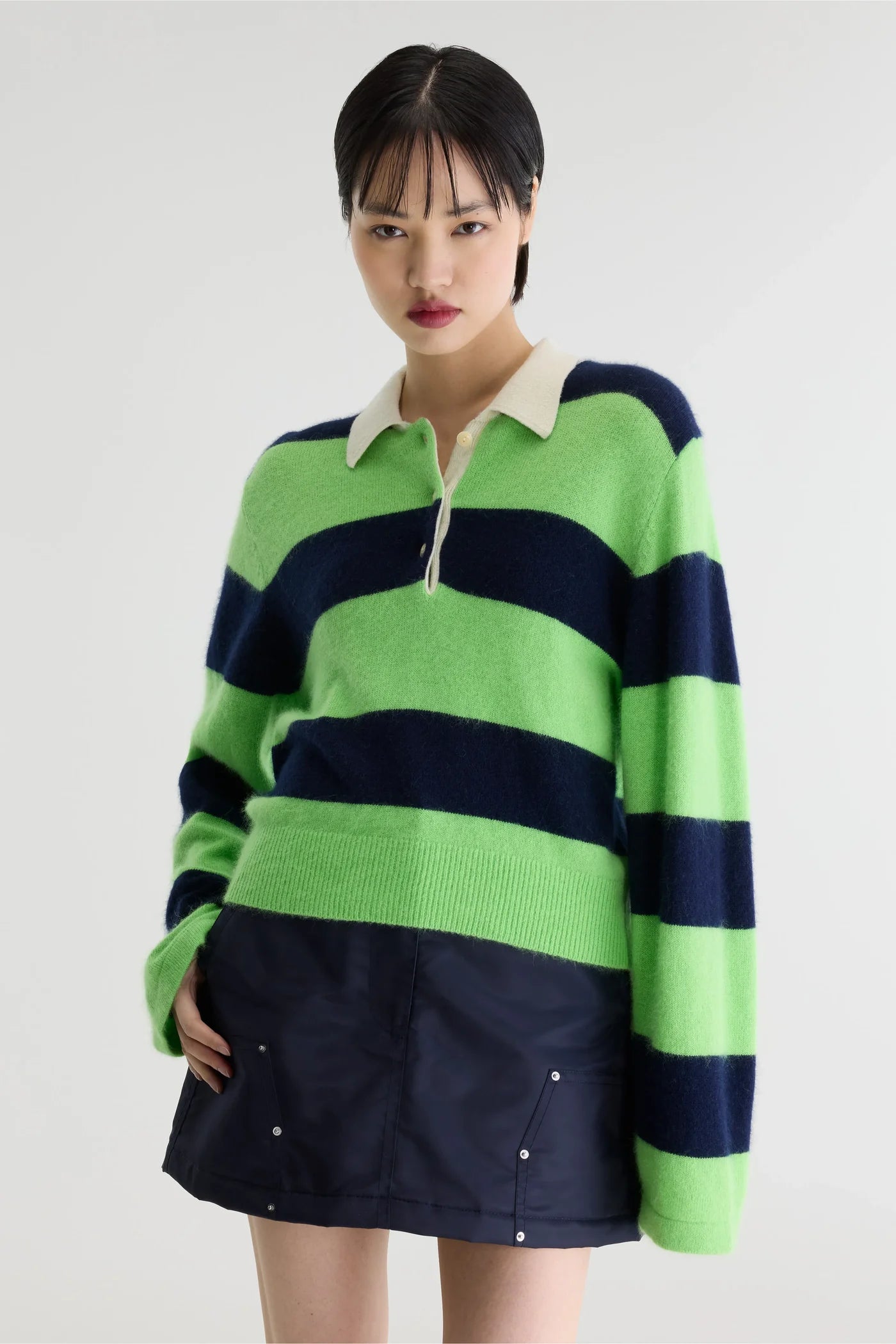 Pull polo Dusto rayé vert et marine – Bellerose
