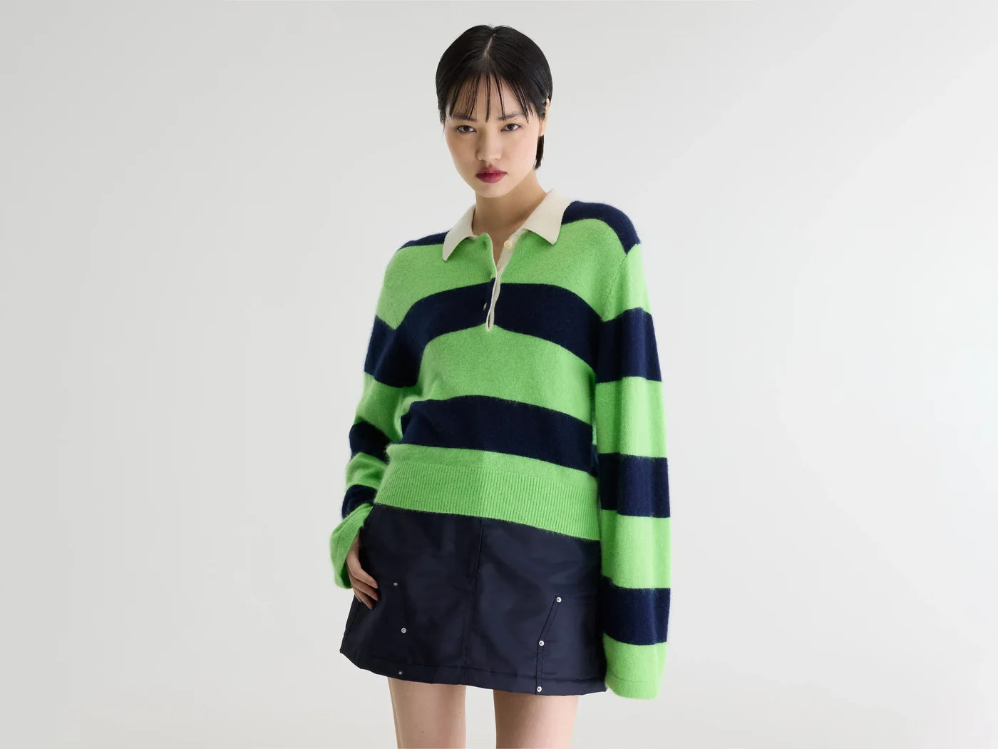 Pull polo Dusto rayé vert et marine – Bellerose