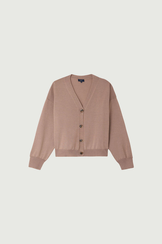 Cardigan en laine mérinos rose poudré – Soeur