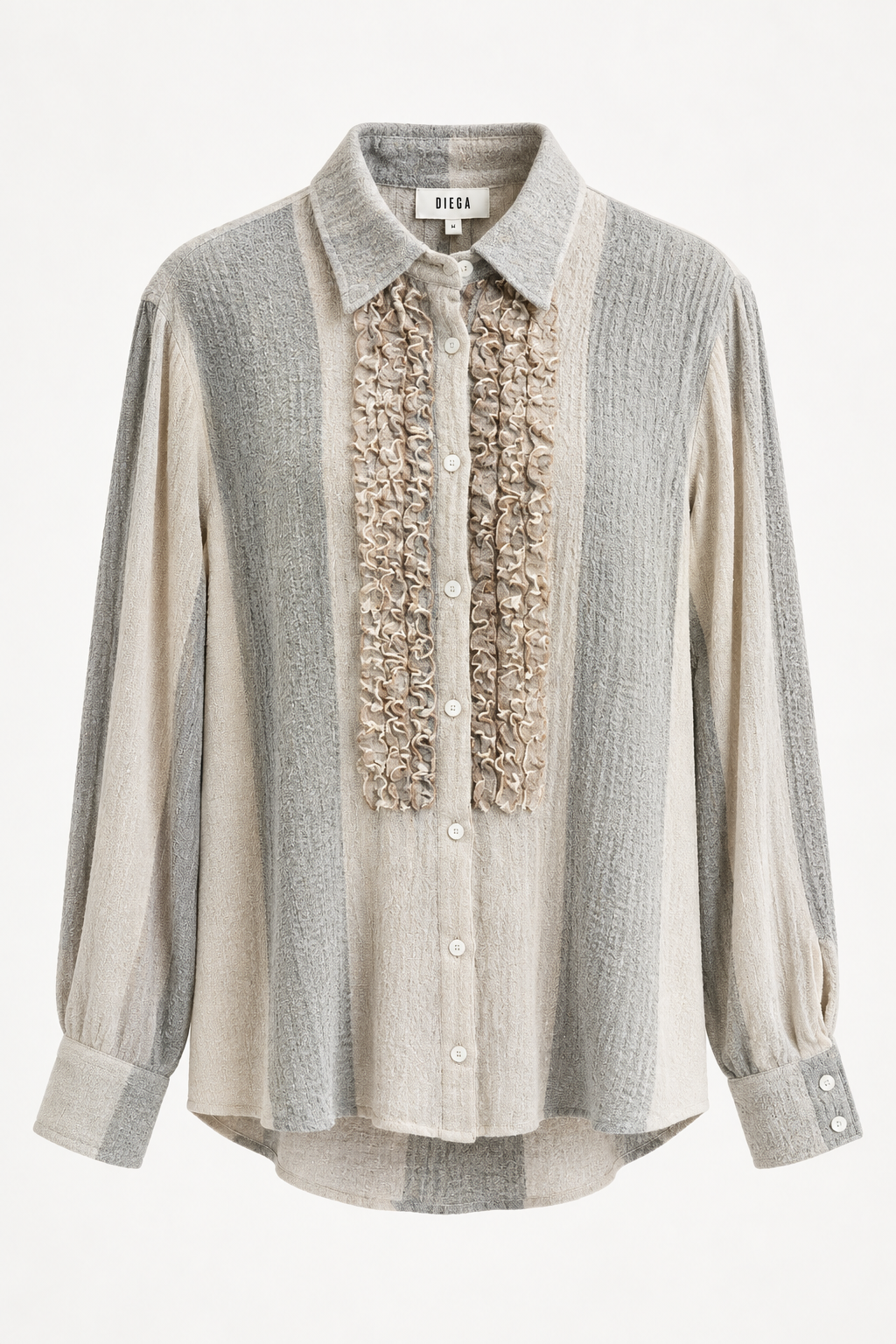 Chemise CASTILANA Diega écrue et grise à volants – vue de face