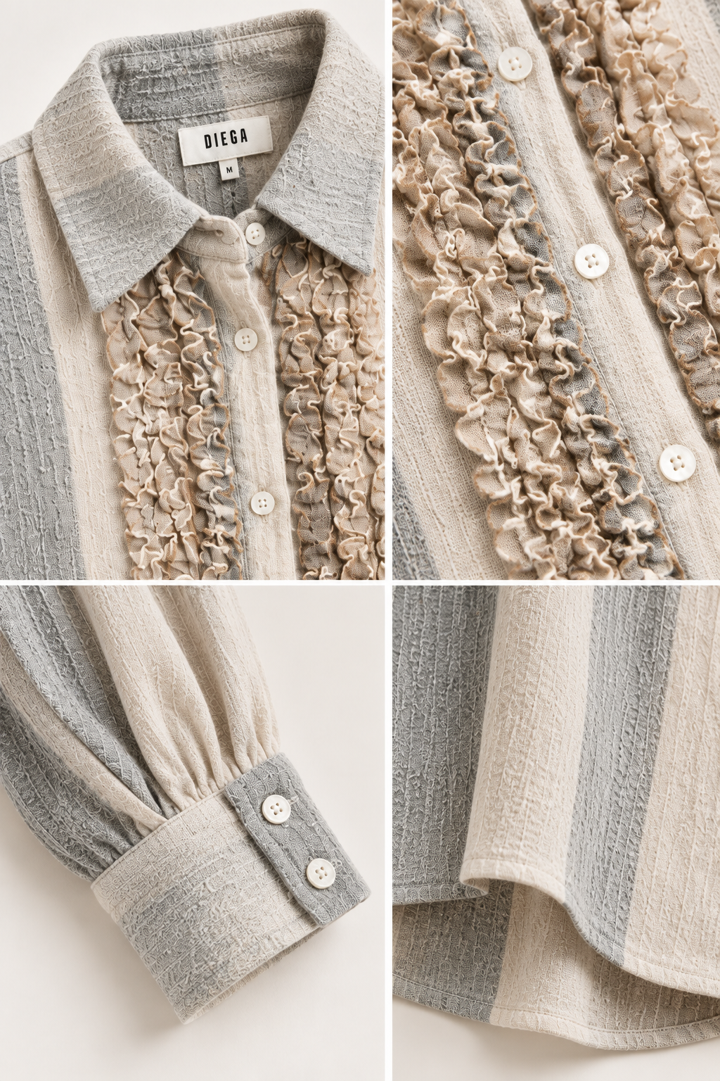 Chemise CASTILANA Diega – détails volants, boutons, poignets et matière texturée