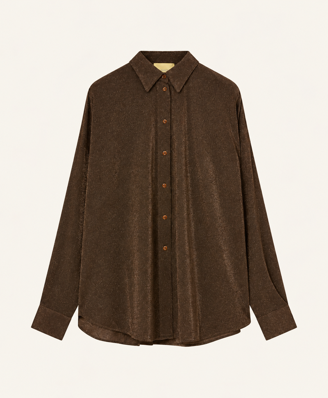 Chemisier Pitanga Bis Momonì cuivre en jersey lurex stretch – vue de face