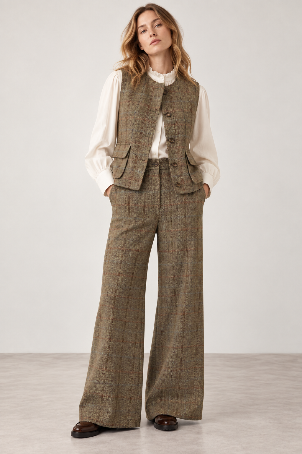 Ensemble Diega femme gilet GALAMO et pantalon POMEOTO en laine à chevrons