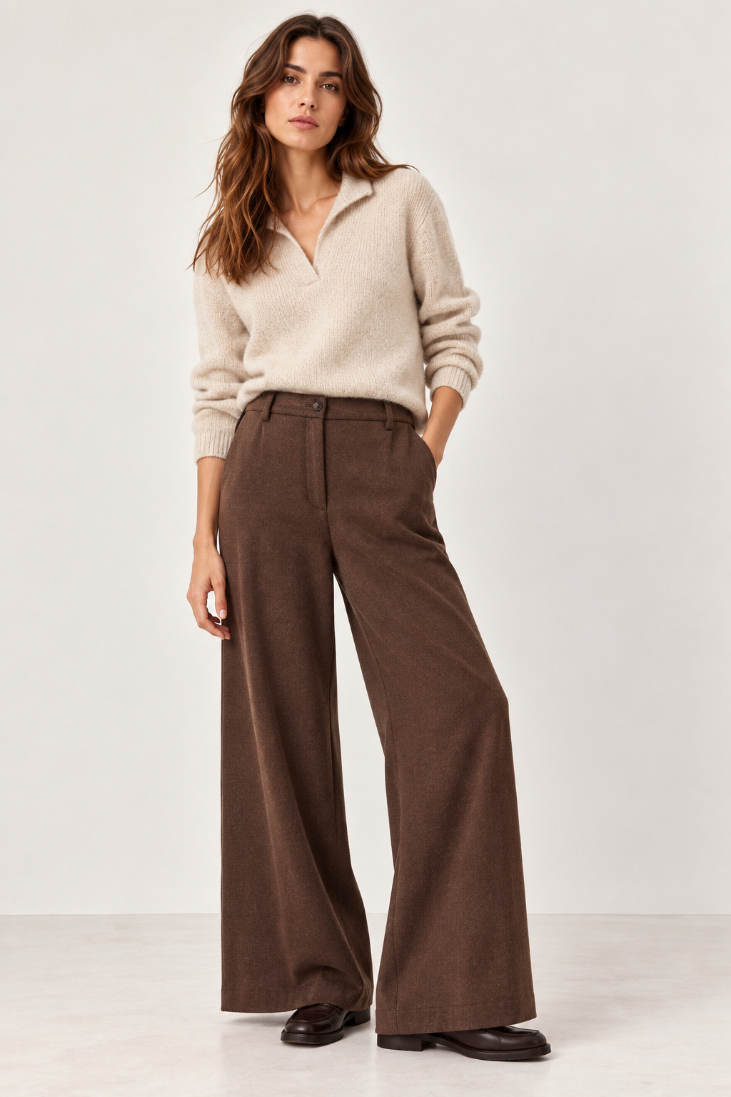 Pantalon large femme PIEDRO marron chocolat – Diega
