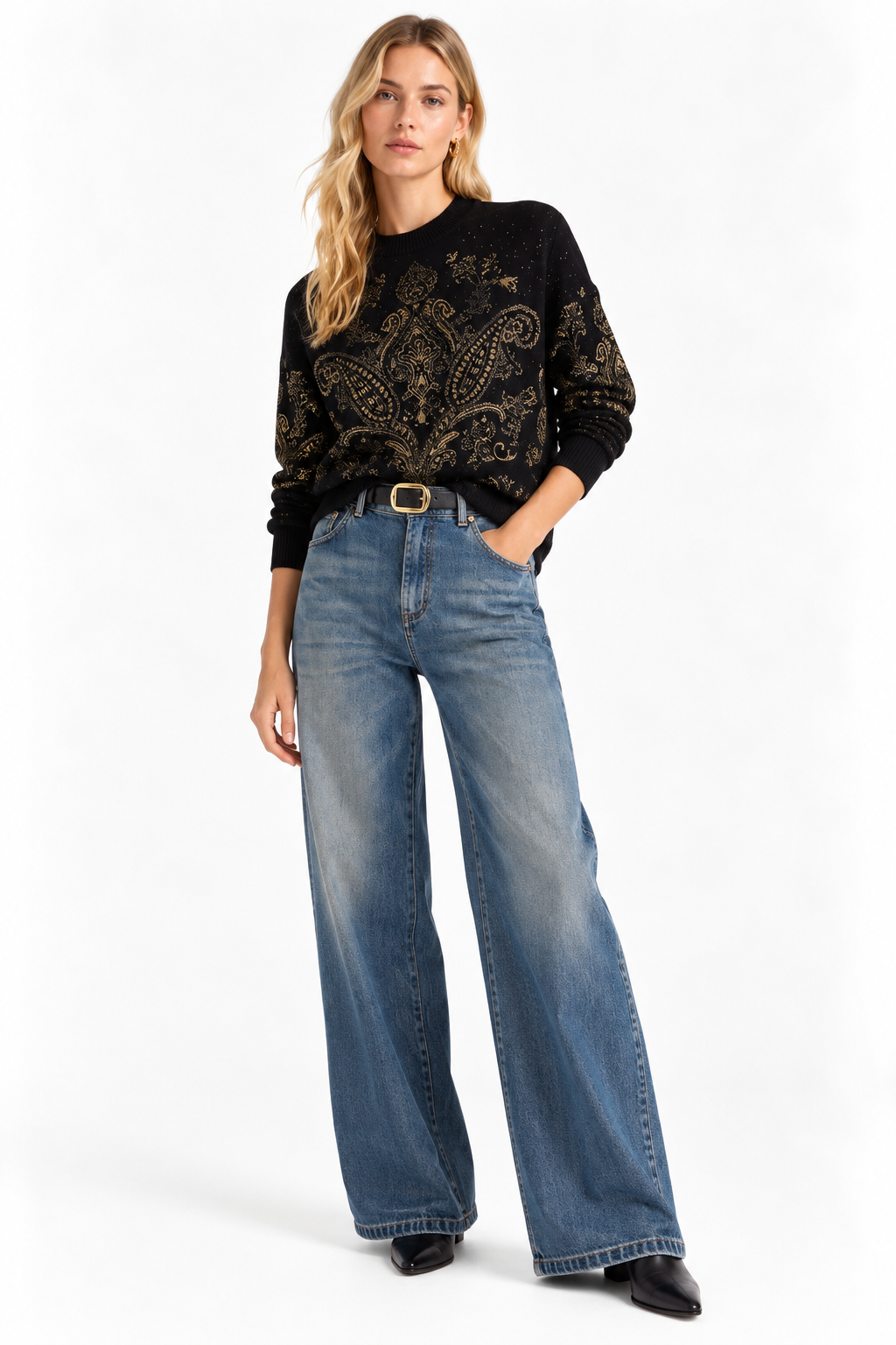 Pull Mosi en laine jacquard Noir/Beige/Réglisse – Momonì
