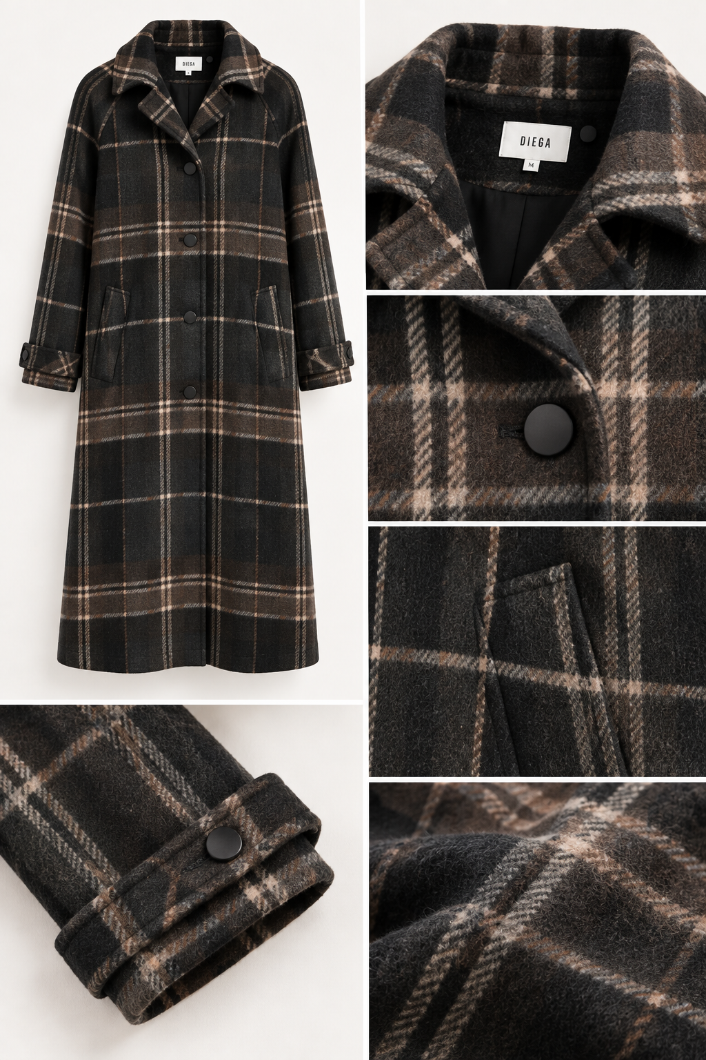 Manteau MIRKO Diega à carreaux – détails col boutons poches et matière