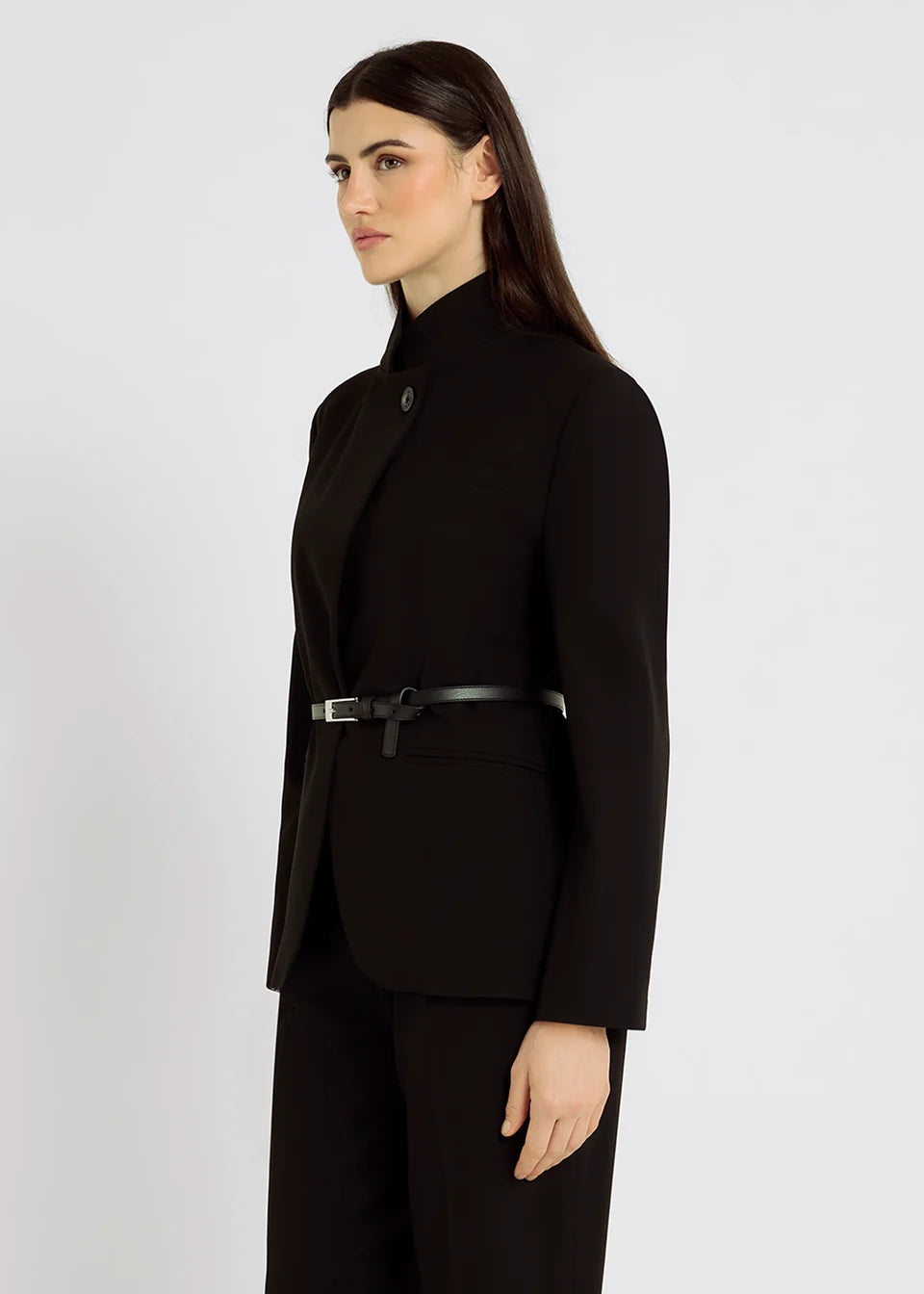 Veste femme MARY noire HANA SAN col montant vue trois-quarts
