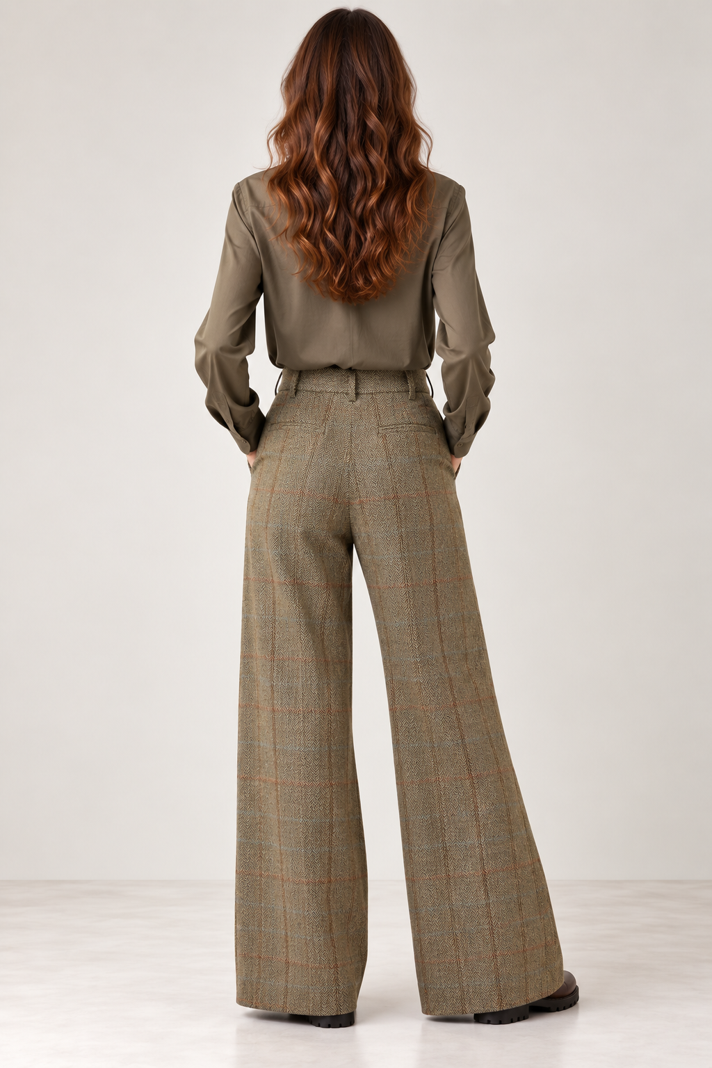 Pantalon POMEOTO Diega en laine vierge coupe large porté vue de dos