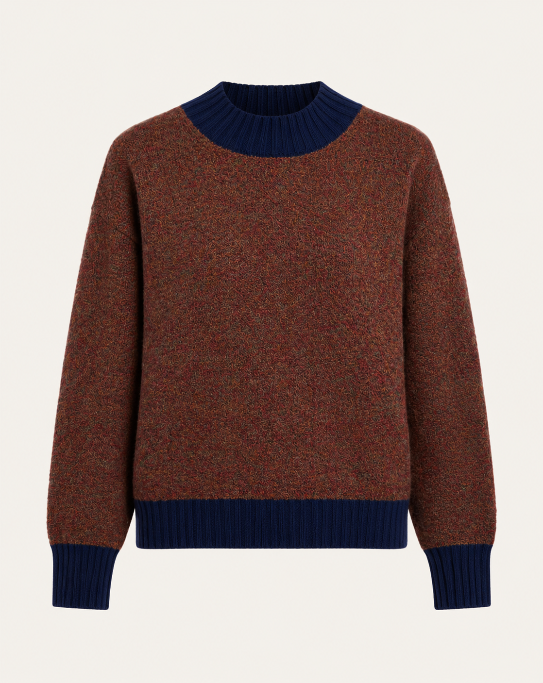 Pull SNIO Momonì femme marron et bleu marine en laine vue de face