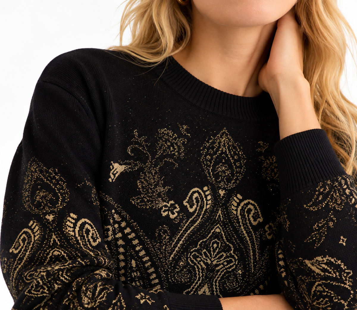 Pull Mosi en laine jacquard Noir/Beige/Réglisse – Momonì