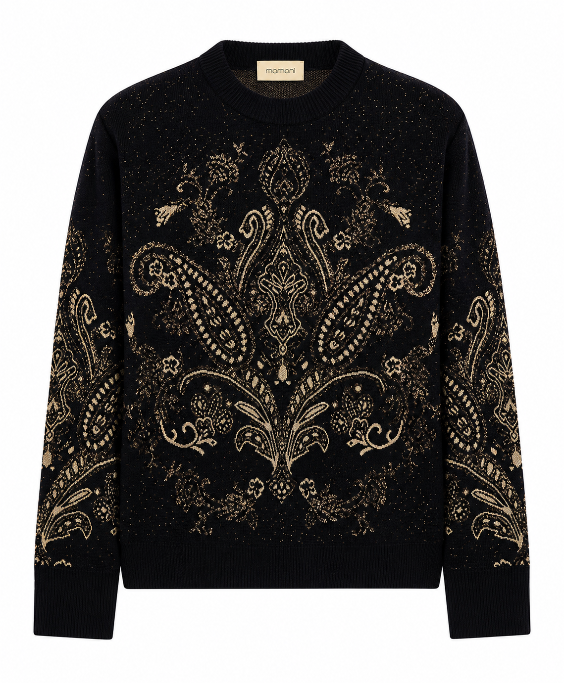 Pull Mosi en laine jacquard Noir/Beige/Réglisse – Momonì