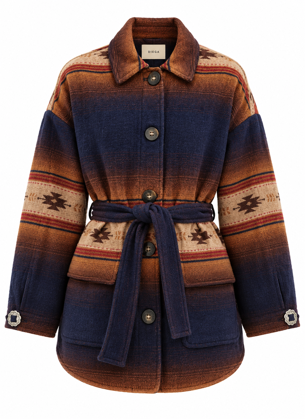 Veste Valtio Diega femme imprimée bleu marine camel et beige vue de face