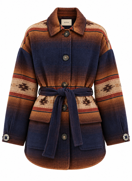 Veste Valtio Diega femme imprimée bleu marine camel et beige vue de face