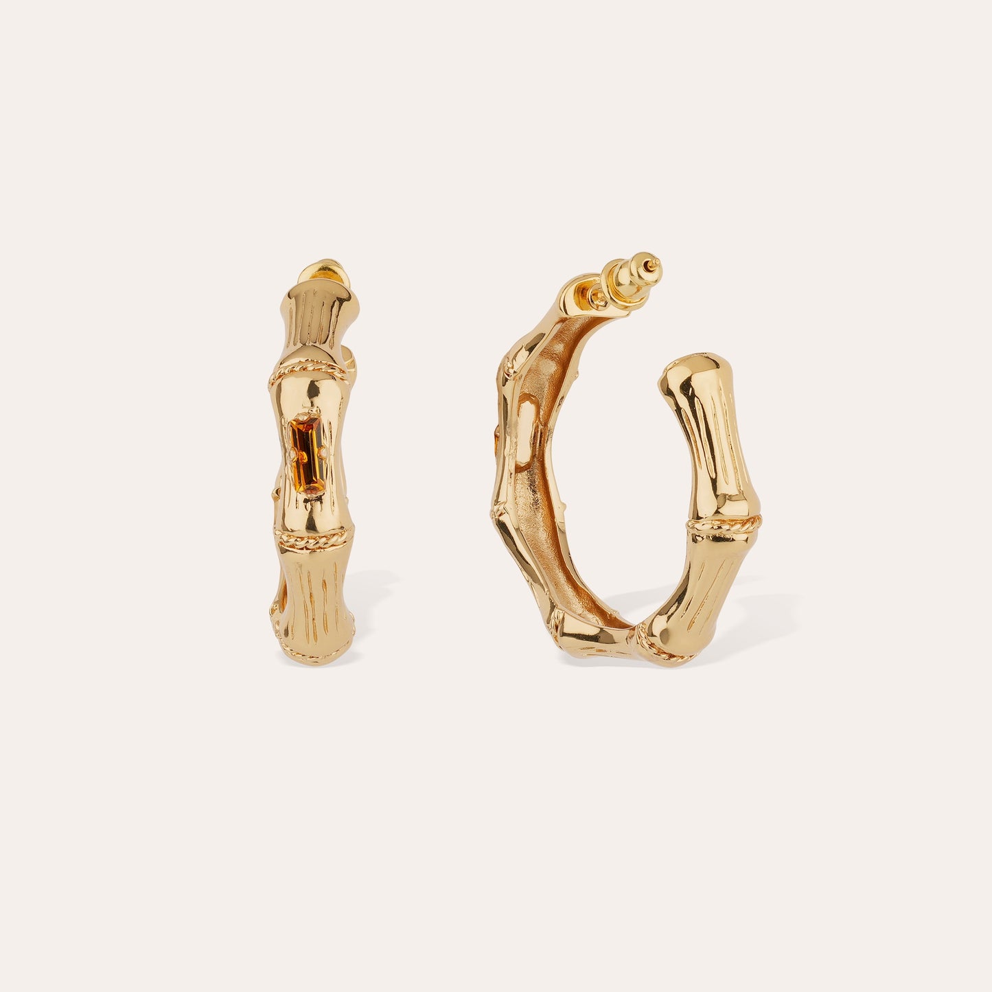 Boucles d'oreilles créoles Bambou strass petit modèle dorées GAS Bijoux