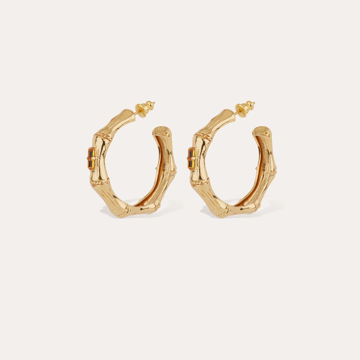 Boucles d'oreilles créoles Bambou strass petit modèle dorées GAS Bijoux