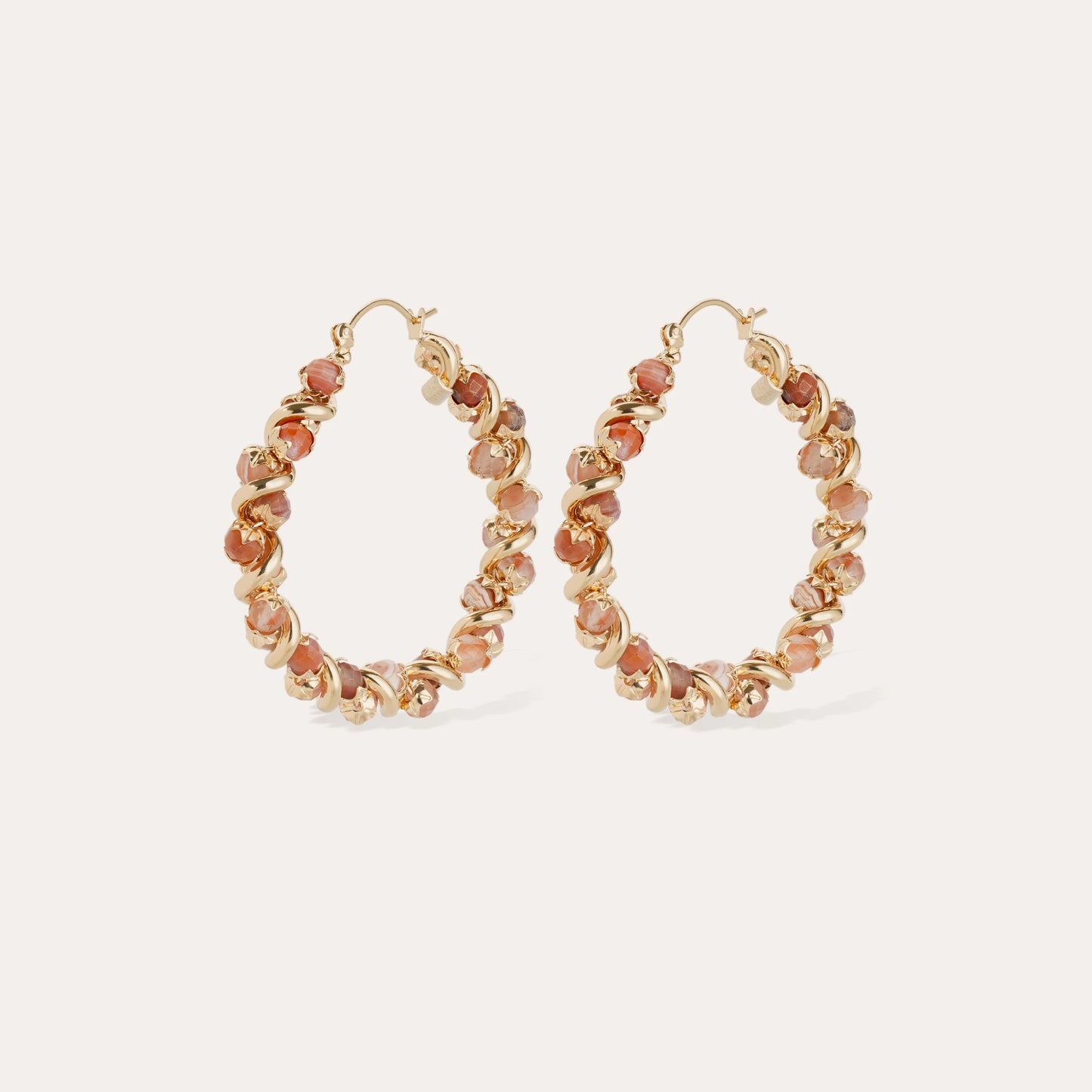 Boucles d'oreilles créoles Eurydice dorées - Hématoide rouge & Cornaline