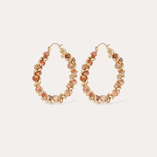 Boucles d'oreilles créoles Eurydice dorées - Hématoide rouge & Cornaline