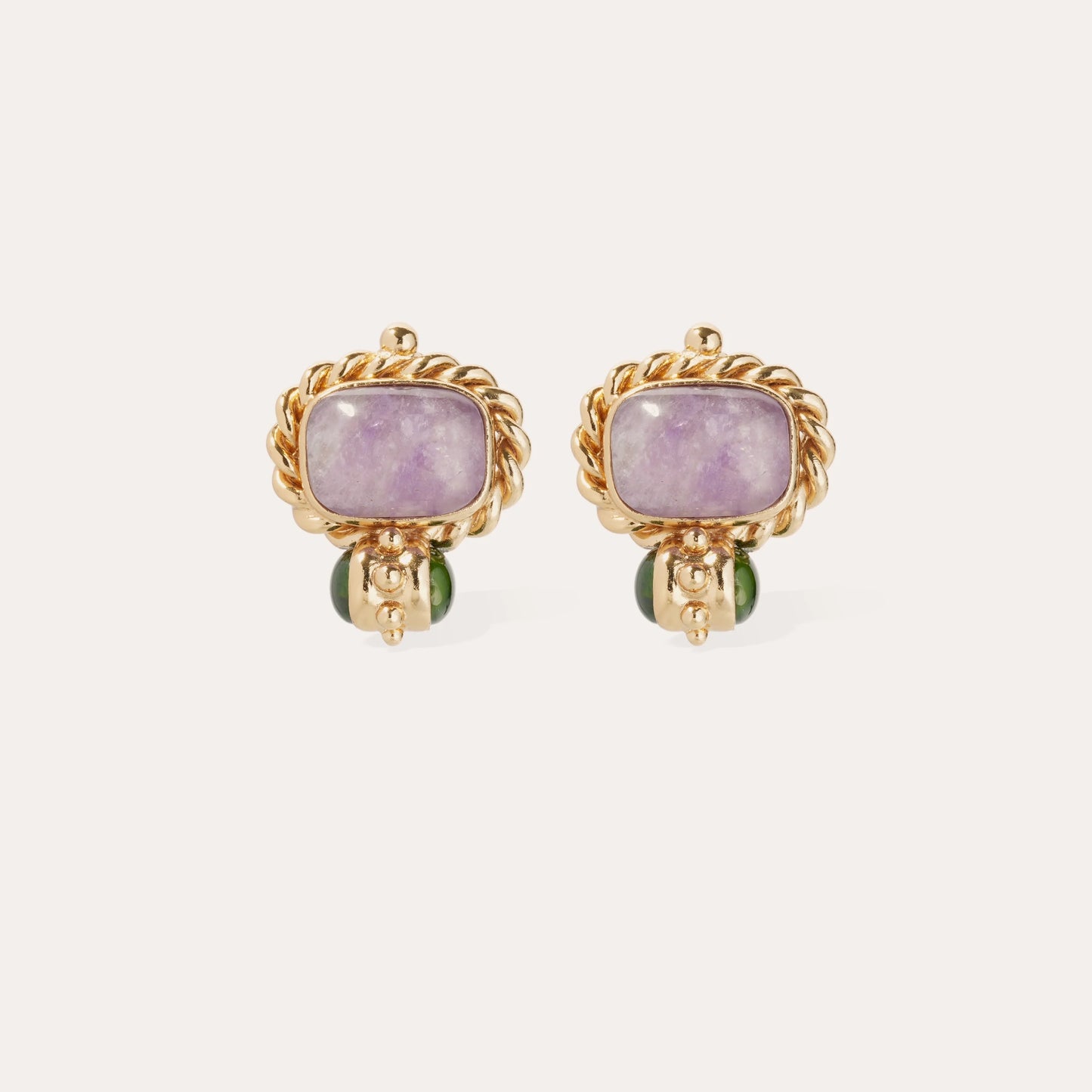 Boucles d'oreilles Amarante cabochons dorées - Améthyste GAS Bijoux