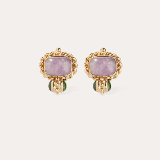 Boucles d'oreilles Amarante cabochons dorées - Améthyste GAS Bijoux