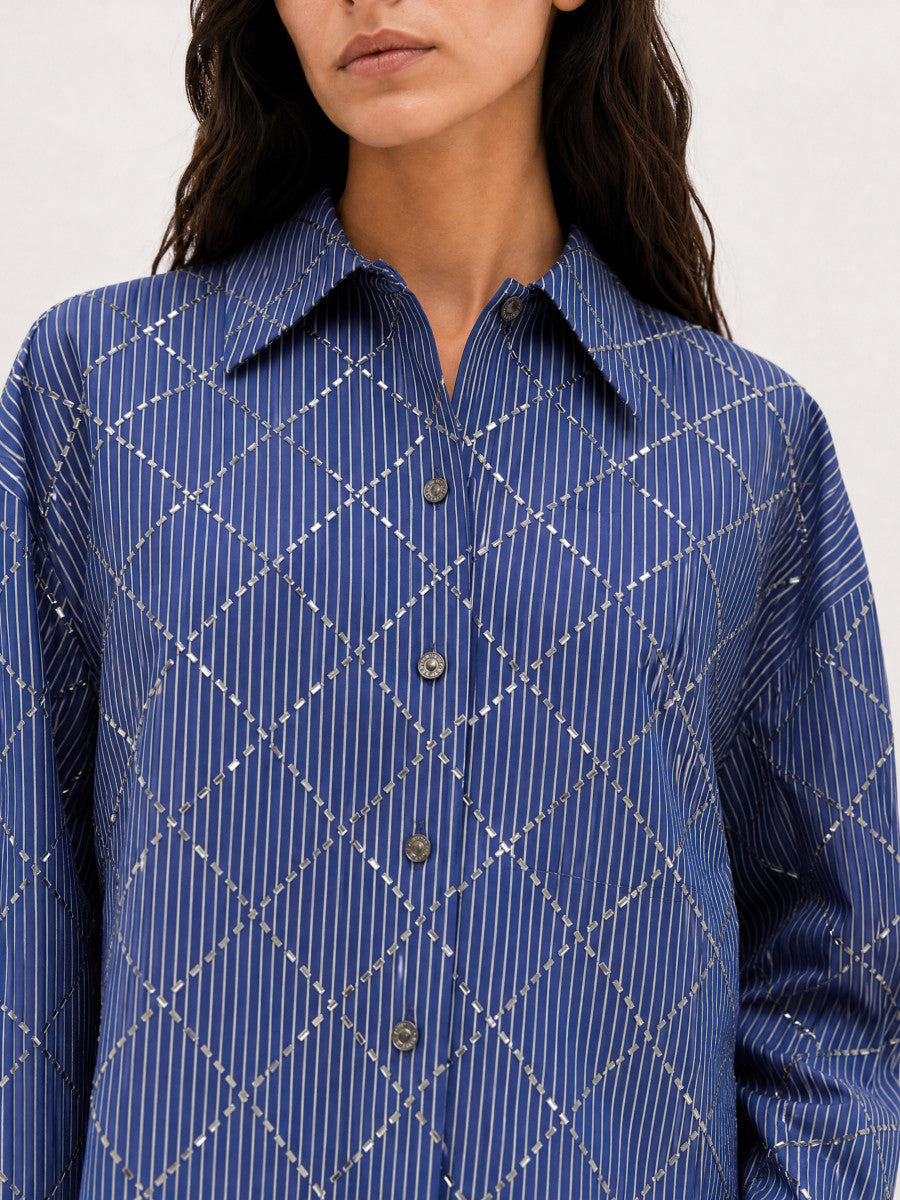 Chemise Charm rayée bleue à strass – Berenice